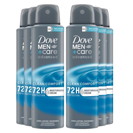 Dove Men+Care Antiperspirant Deodorant 72H Protection, Clean Comfort  150 ml, 6 Pack