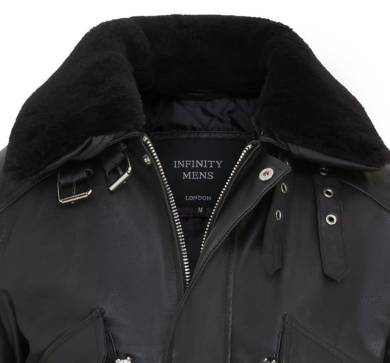 Mens Black Leather Cowhide Aviator Bomber Jacket - Akhiok