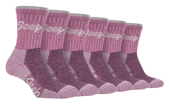 JEEP - 6 Par Multipack Ladies Cotton Breathable Padded Hiking Socks | Womens Cushioned Anti Blister Crew Trekking Socks - Rose / Cream - Image 1