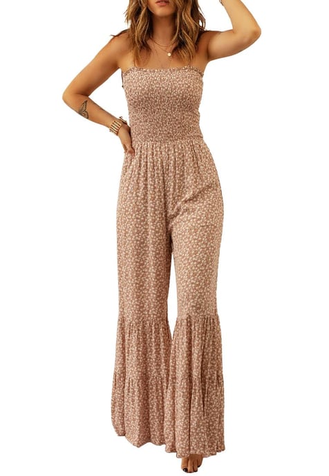 Mono de Pierna Ancha Floral para Mujer en Caqui - Image 1