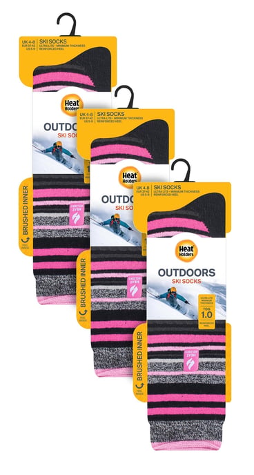 3 Pares Multipack Ultra Lite Ladies Ski Socks | Calentadores | Womens Funky Patterned Striped Knee High Socks - Black Stripe - Image 2