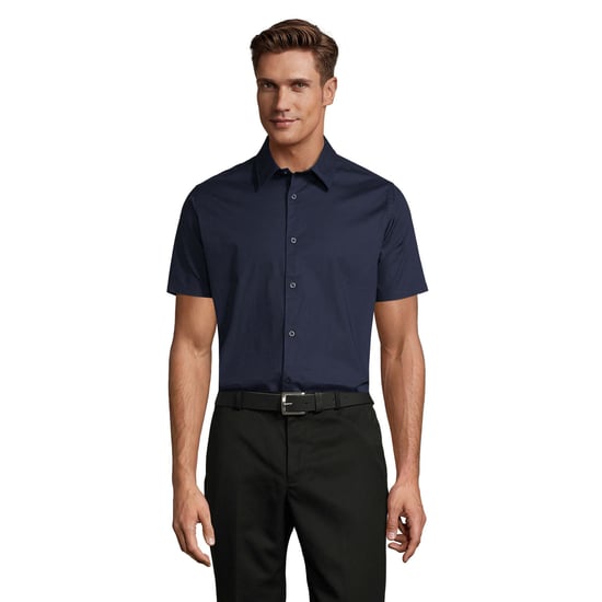 SOLS Mens Broadway Stretch Short-Sleeved Shirt (Dark Blue) - Image 1