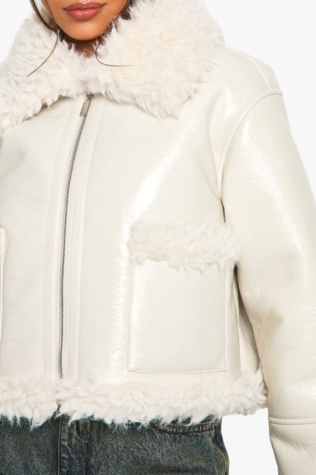 Vinyl Faux Fur Trim Jacket - Image 4
