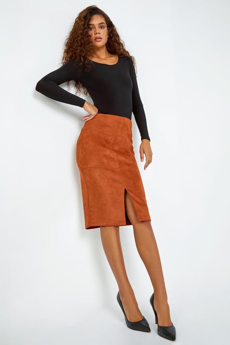 Suedette Pencil Stretch Skirt - Image 2
