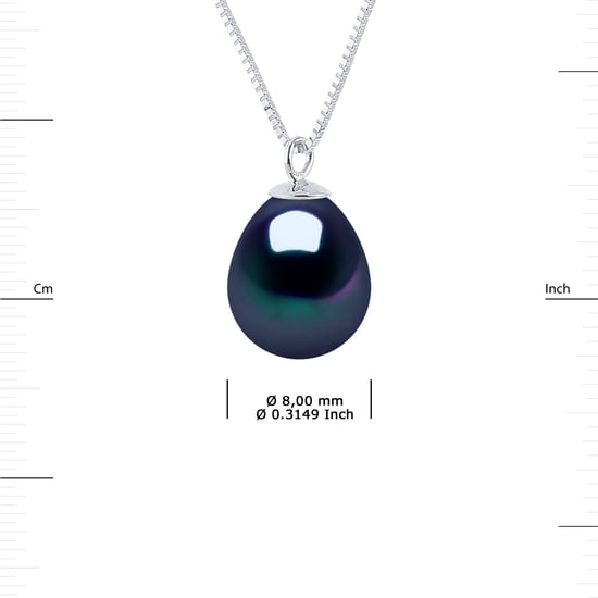 DIADEMA - Necklace - Real Freshwater Pearls - Black Tahitian Style in White Gold