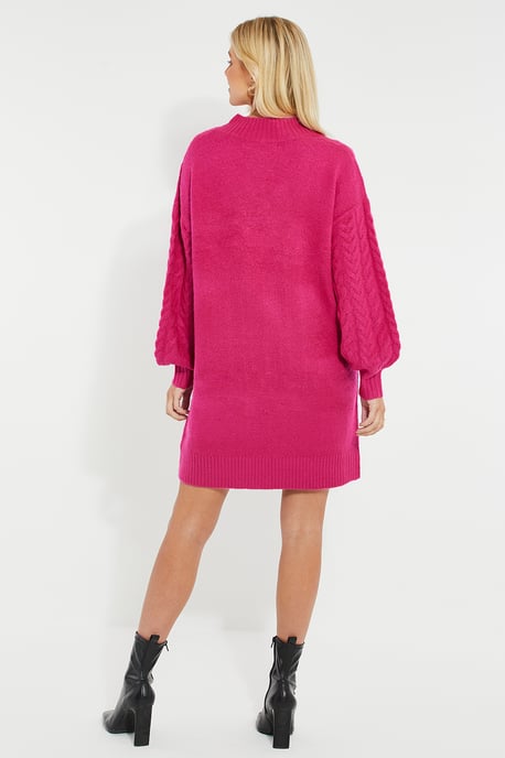 Fuchsia 'Chalk' Cable Knit Jumper Midi Dress - Image 2