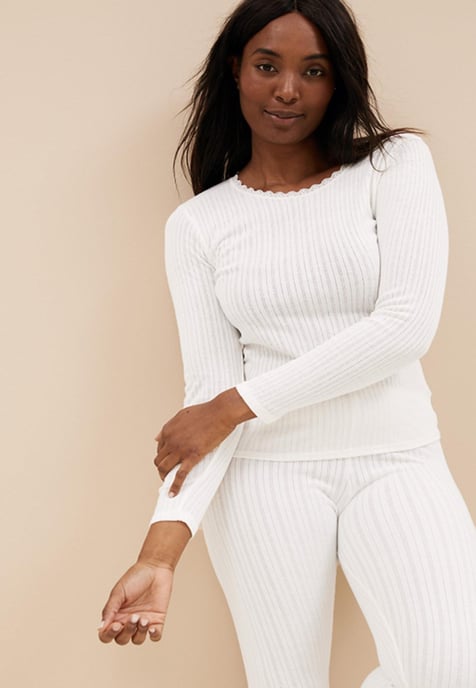 M&S Mujer Lote de 2 camisetas térmicas de punto de manga larga en blanco - Image 2
