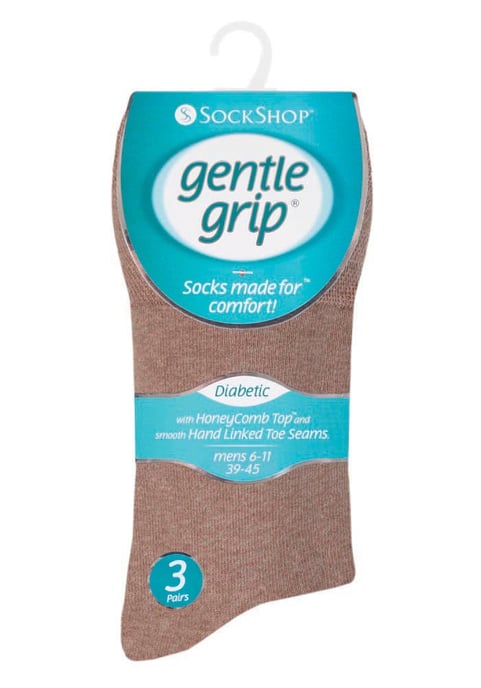 Gentle Grip - Calcetín diabético multiempaque de 6 pares para hombre con parte superior de peine de miel y costuras de los dedos unidas a mano - Marrón - Image 2