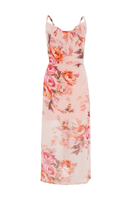 Pink Floral Tie Back Midaxi Dress