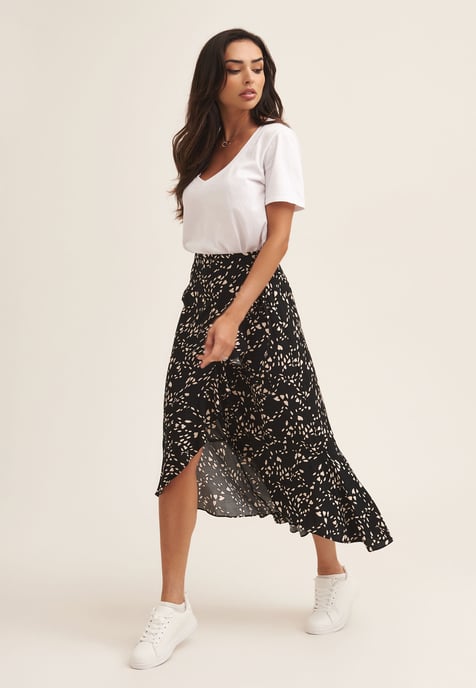 Falda midi cruzada con volantes y estampado animal - Image 3