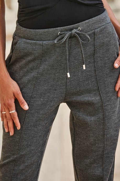 Slate Grey Herringbone Tapered Trousers