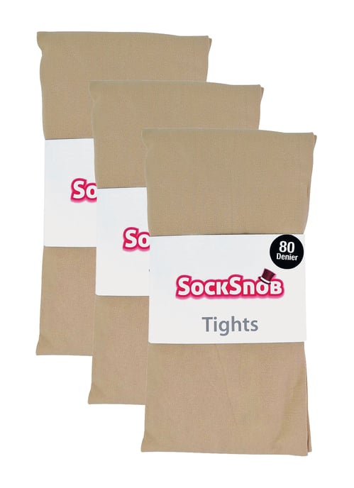 3 Pares de Mallas Opacas de 80 Deniers para Mujer | Sock Snob | Plain Block Colour Tights - Natural - Image 2