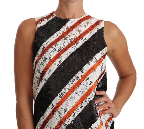 Vestido de cambio de encaje floral con lentejuelas en blanco y naranja de Dolce & Gabbana - Image 4