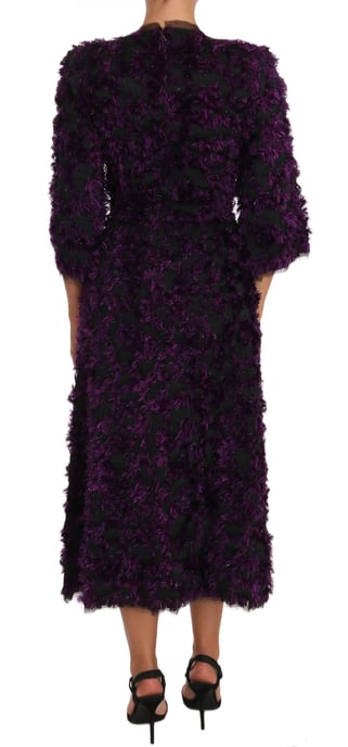 Vestido Sheath Midi con Flecos Púrpura de Dolce & Gabbana - Image 3
