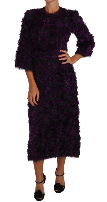 Vestido Sheath Midi con Flecos Púrpura de Dolce & Gabbana - Image 1