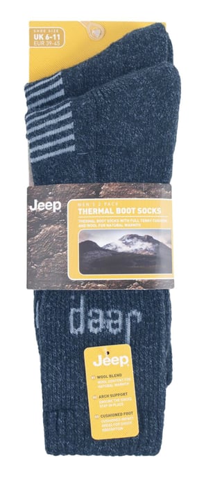 Calcetines de lana para hombre | Jeep | Calcetines térmicos gruesos de trabajo Mens 6-11 Heavy Duty, Crew Cushioned Outdoor Socks with Arch Support - Navy / Grey - Image 2