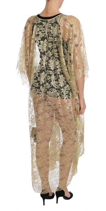 Vestido Capa de Encaje Floral Dorado con Cristales Dolce & Gabbana - Image 2