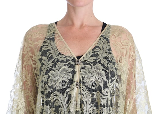 Vestido Capa de Encaje Floral Dorado con Cristales Dolce & Gabbana - Image 3