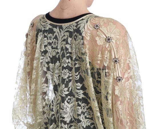 Vestido Capa de Encaje Floral Dorado con Cristales Dolce & Gabbana - Image 4