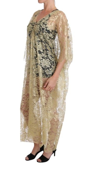 Vestido Capa de Encaje Floral Dorado con Cristales Dolce & Gabbana - Image 5