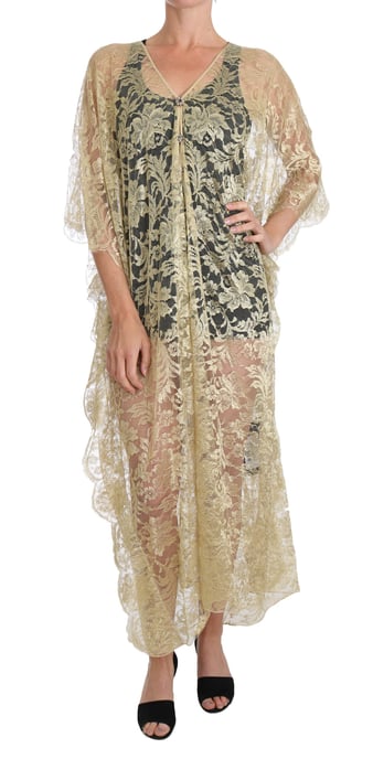 Vestido Capa de Encaje Floral Dorado con Cristales Dolce & Gabbana - Image 1