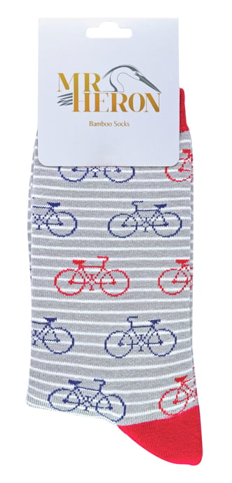 Mr Heron - Calcetines de Bambú para Hombre | Calcetines de Argyle a Rayas | Regalos para Él - Bicicleta (Gris) - Image 2