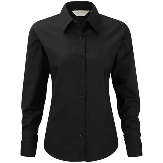 Russell Collection Ladies/Womens Long Sleeve Easy Care Oxford Shirt (Black) - Image 1
