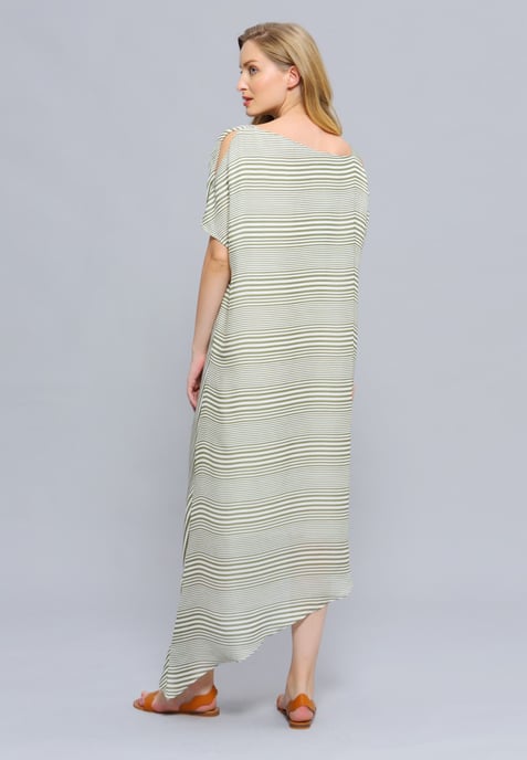 Asymmetric Draped Stripe Print Midi Dress