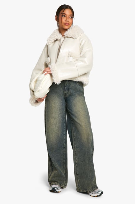 Vinyl Faux Fur Trim Jacket - Image 3