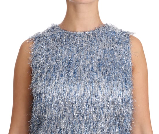 Vestido de Manga Corta con Flecos Light Blue de Dolce & Gabbana - Image 2