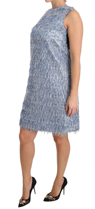 Vestido de Manga Corta con Flecos Light Blue de Dolce & Gabbana - Image 5