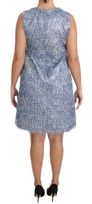 Vestido de Manga Corta con Flecos Light Blue de Dolce & Gabbana - Image 6