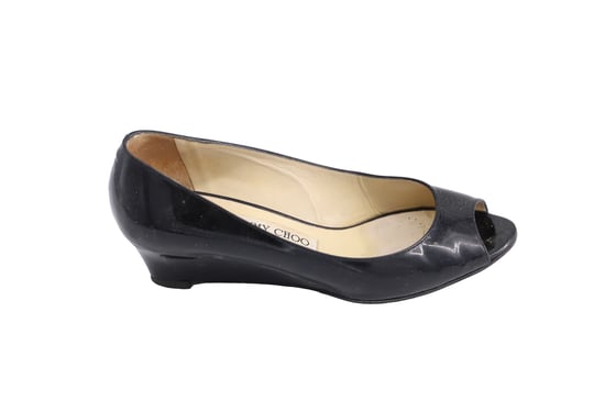 Jimmy Choo 'Baxen' Peep-toe Wedges in Black Patent Leather - Image 2