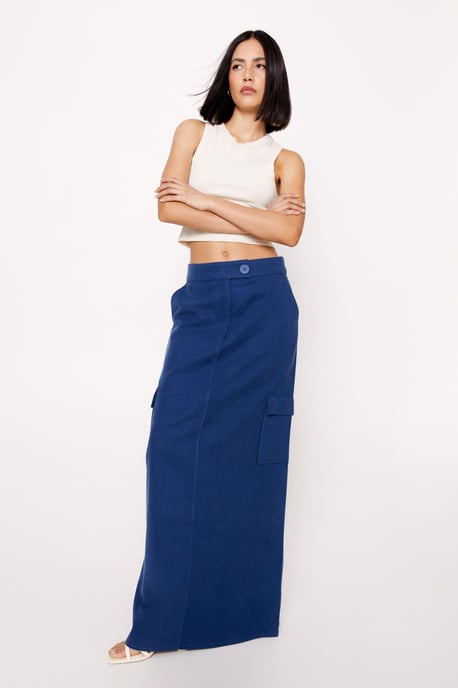 Premium Twill Cargo Maxi Skirt