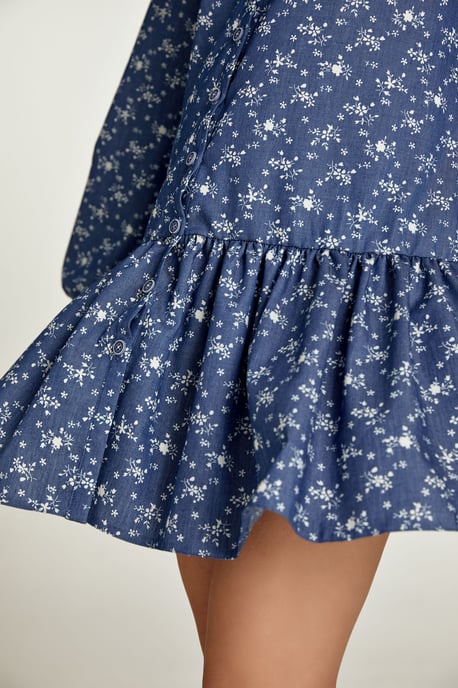 Vestido Floral Índigo con Botones - Image 4