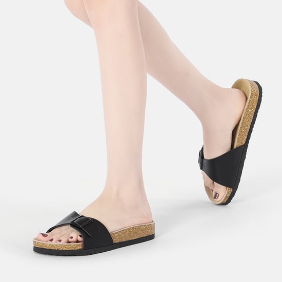 EVER AU Women Swan Leather Easy Slip-On Sandals - Black Leather