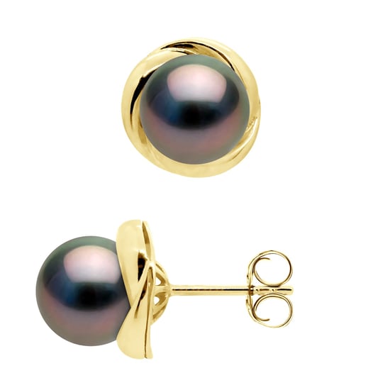 Earrings - Yellow Gold - Real Cultured Tahiti Pearls Round 7-8 mm - Image 1