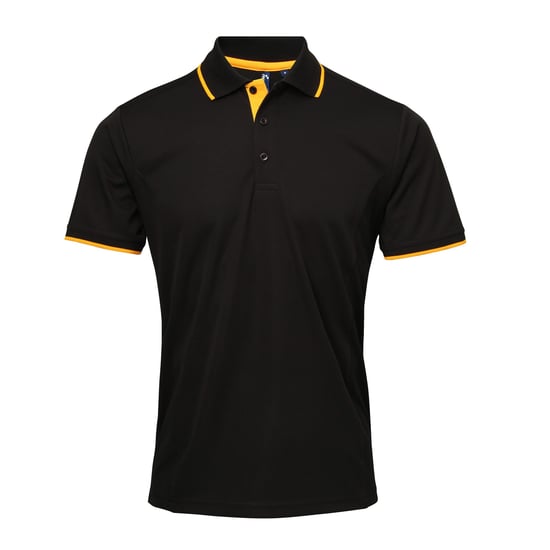 Premier Mens Contrast Coolchecker Polo Shirt (Black/Sunflower) - Image 1
