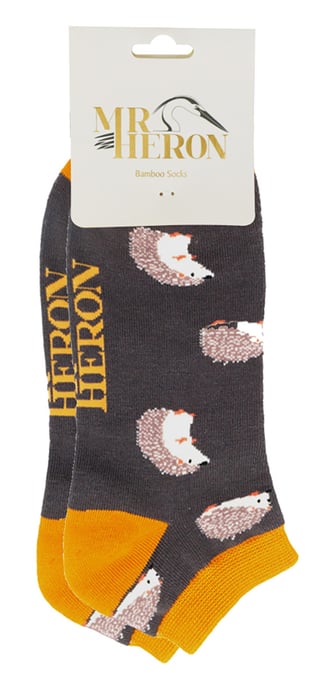 Calcetines de Bambú para Hombre | Mr Heron | Calcetines Bajos Transpirables con Temas de Animales - Erizos (Gris) - Image 2