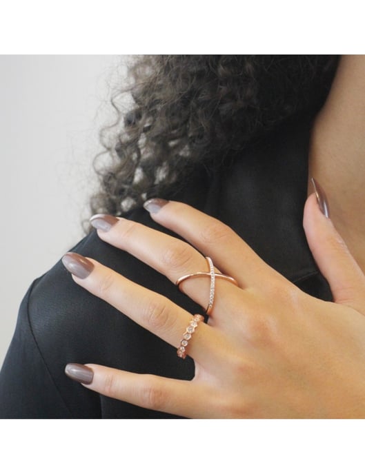 Anillo X Duo - Oro rosa y cristal - Image 2