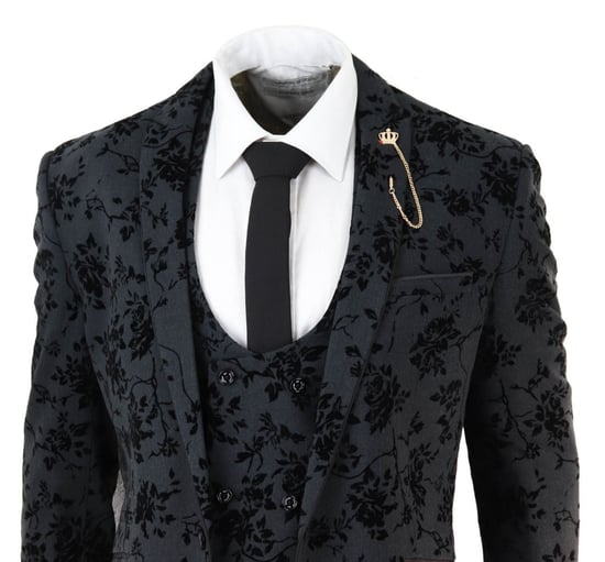 Traje de cena de tres piezas de terciopelo con estampado de cachemira negro para hombre - Image 5