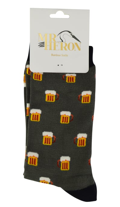 Mr Heron - Mens Bamboo Socks | Novelty Funky Socks | Patterned Argyle Striped Socks | Breathable Soft | Gifts for Him - Beer (Grey) - Image 2