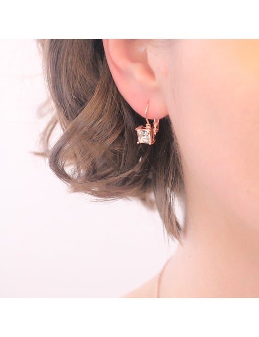 Pendientes Cuadrados - Oro Rosa y Cristal - Image 2