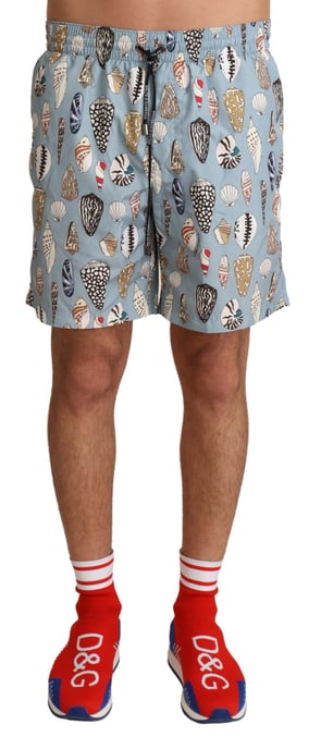 Bermudas de baño para hombre Dolce & Gabbana en azul con conchas marinas - Image 1
