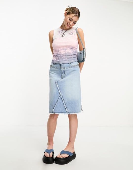 COLLUSION flower print semi sheer vest in white