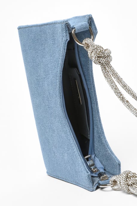 Denim Diamante Knot Shoulder Bag