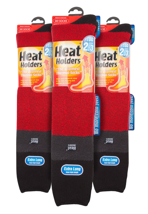 Calcetines térmicos de esquí a rayas para hombre | Calcetines extra largos de alta calidad - Rojo / Negro - Image 2