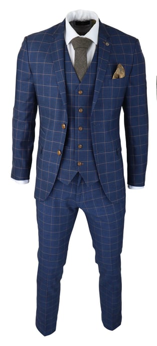 Traje de tres piezas para hombre con cuadros azules y dorados Peaky Blinders, traje elegante estilo Gatsby vintage de los años 20 - Image 2