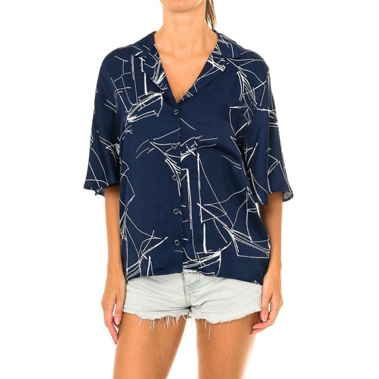 Women's short sleeve blouse with lapel collar W4010021A