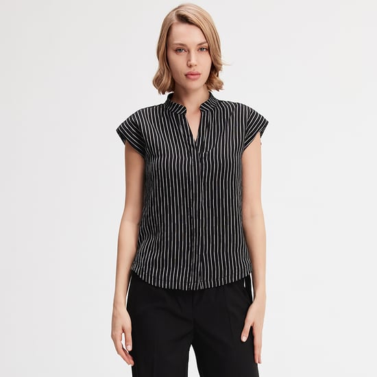 Bi-material striped shirt - Image 2
